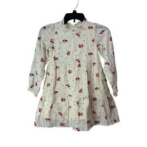 Cat & Jack long sleeve tiered dress sz S 6/6x cream red floral metallic thread